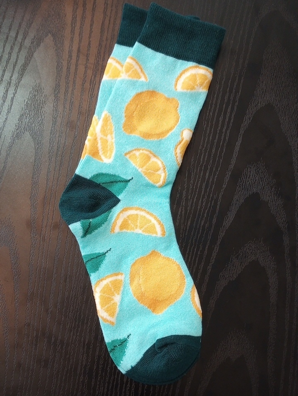 Lemon Print Crew Midcalf Socks Aqua Turquoise & Yellow Green